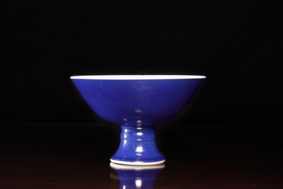 Blue Glazed Stem Cup with White Rim