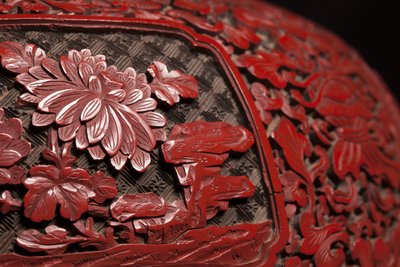 Cinnabar Lacquer Chrysanthemum Detail