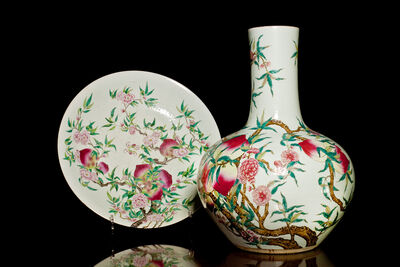 Famille Rose Charger Plate & Heavenly Globe Vase
