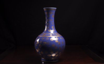 Powder Blue Tianqiu Vase with Gilt Shou Symbols