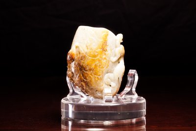White and Russet Jade Boulder Carving